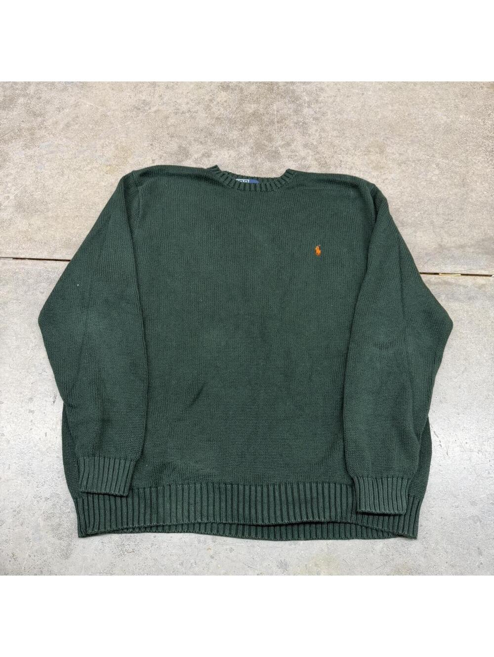 vintage polo ralph lauren green and orange knit sweater size xl